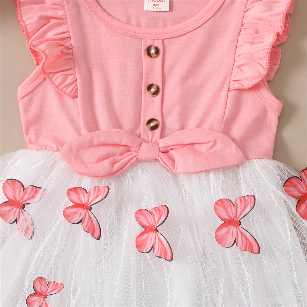 Đầm xòe MIKRDOO tulle tay cánh tiên họa tiết bươm bướm xinh xắn cho bé gái 1-5 tuổi