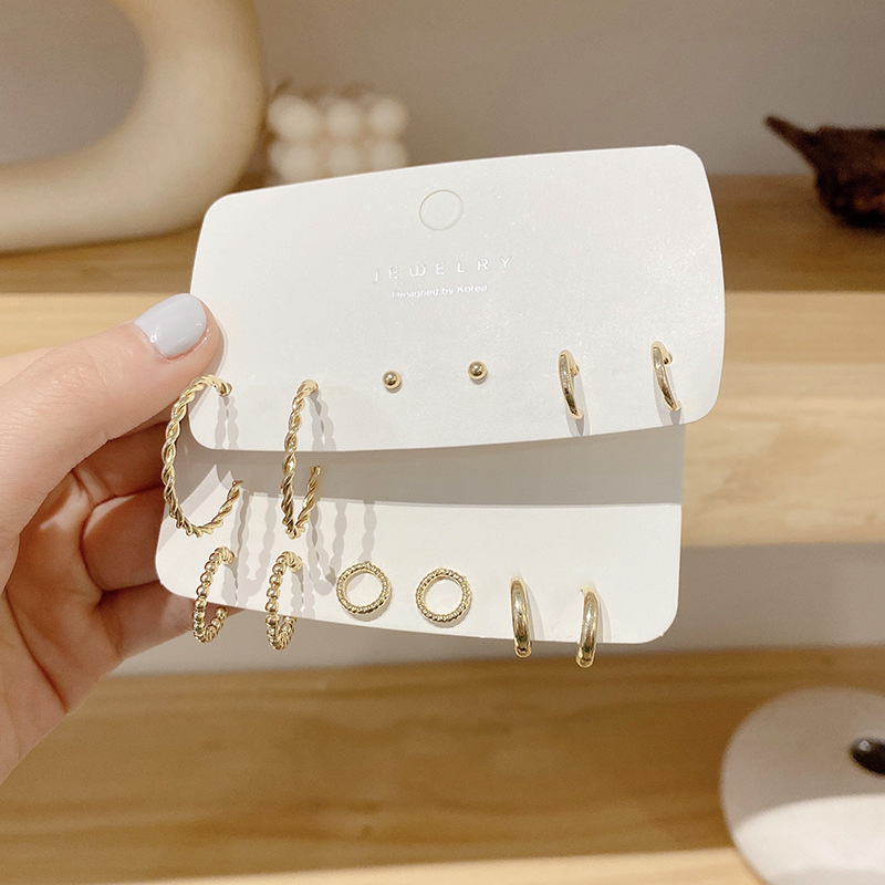 Bộ 3 đôi khuyên tai hợp kim thiết kế hình học đơn giản cho nữ