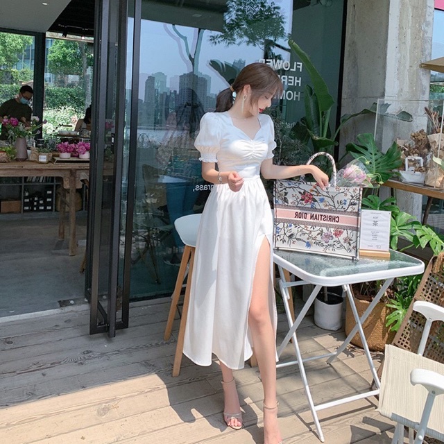 ĐẦM TRẮNG DỰ TIỆC XẺ TÀ 👉HÀNG CHUẨN LOẠI 1 CAO CẤP 👈 Đầm Trắng Nữ Form Dài,Dáng Xoè, Tay Lỡ