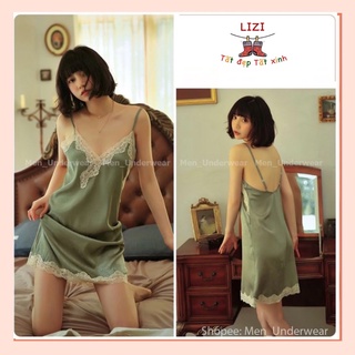 Đầm ngủ lụa Satin cao cấp - Váy ngủ đẹp dễ thương 2 dây Sexy gợi cảm quyến rũ phong cách Hàn Quốc cao c