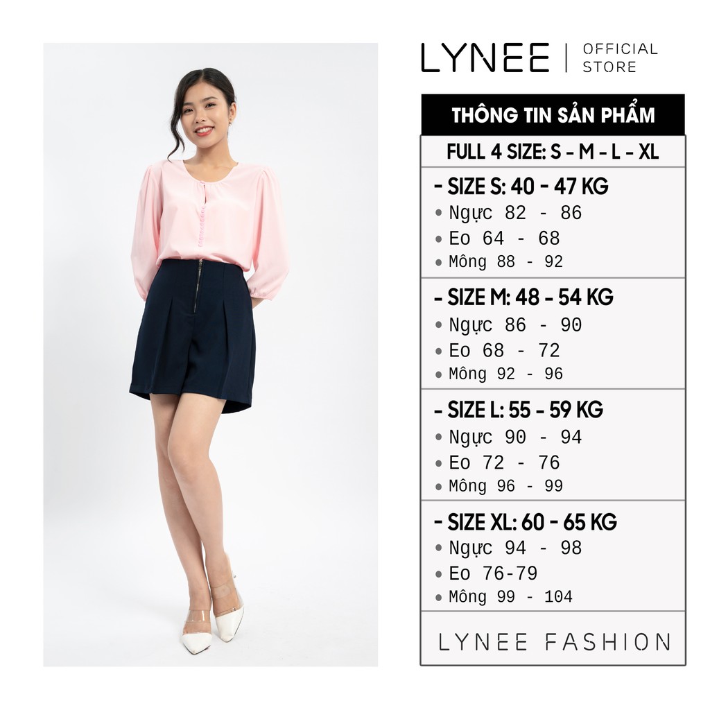 Áo sơ mi nữ kiểu bánh bèo LYNEE áo kiểu cổ tròn nút giả tay lỡ nhúm thun - A16