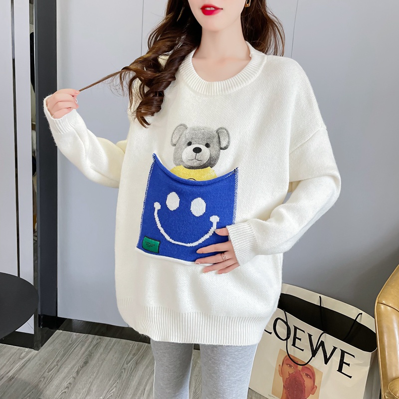 NSCAT-Đồ mặc cho bà bầu 2021 phiên bản mới của Hàn Quốc Áo len mỏng rộng rãi phong cách phương Tây triều hoạt hình mẹ