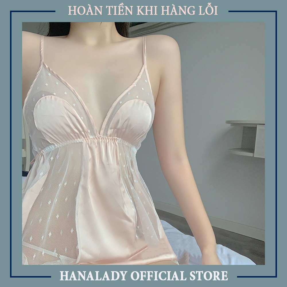 Váy ngủ sexy xuyên thấu chấm bi, đầm ngủ quyến rủ V466