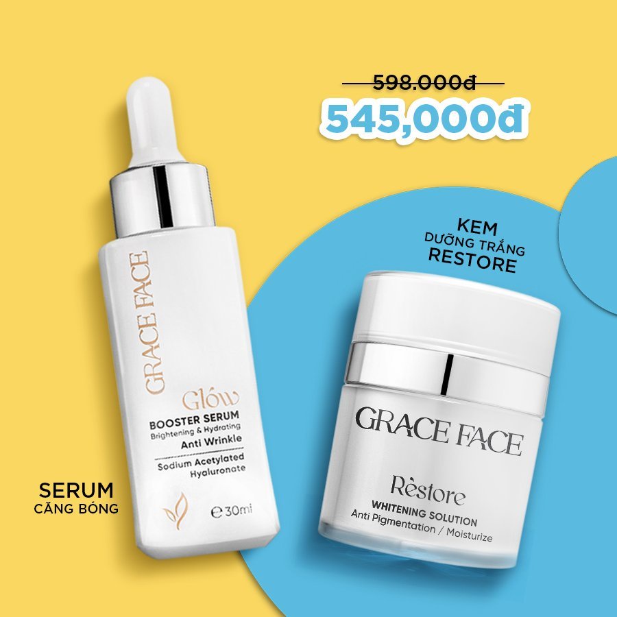 Combo Serum siêu HA Grace Face Glow Booster và Kem dưỡng trắng da &quot;Big Boom&quot; Whitening Solution 30ml