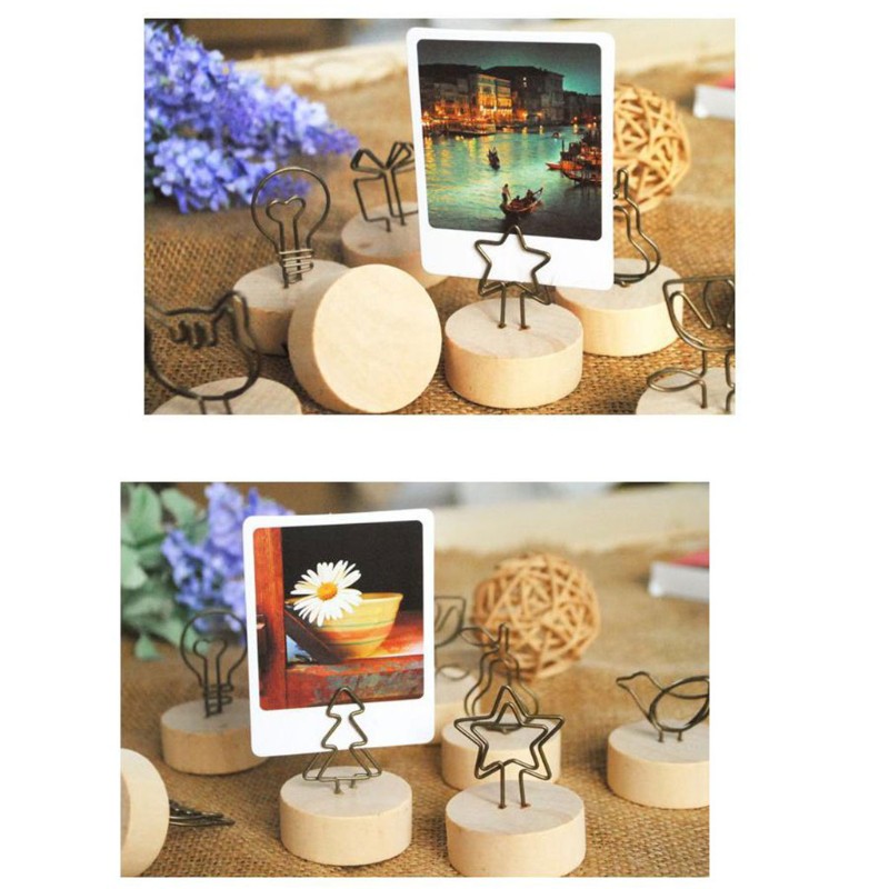Kẹp đế gỗ tròn giữ ảnh sáng tạo
