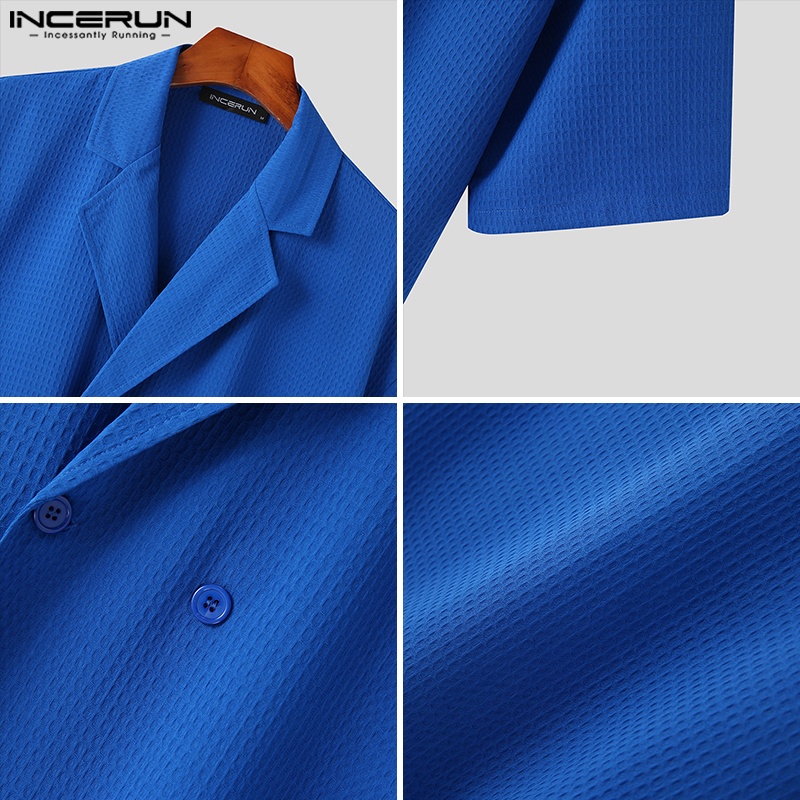 Áo sơ mi INCERUN ngắn tay dáng rộng phối nút phong cách hippie cho nam