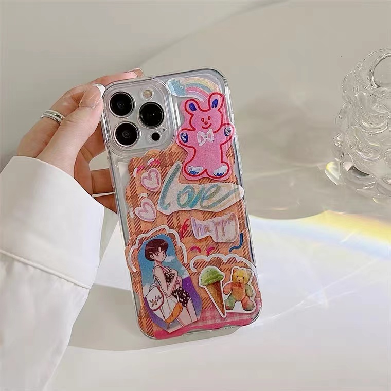Ốp Điện Thoại Trong Suốt In Hình Gấu Thỏ Cho iPhone 13 12 Pro Max Xr Xs Max 11 Pro Max 7 8 Plus