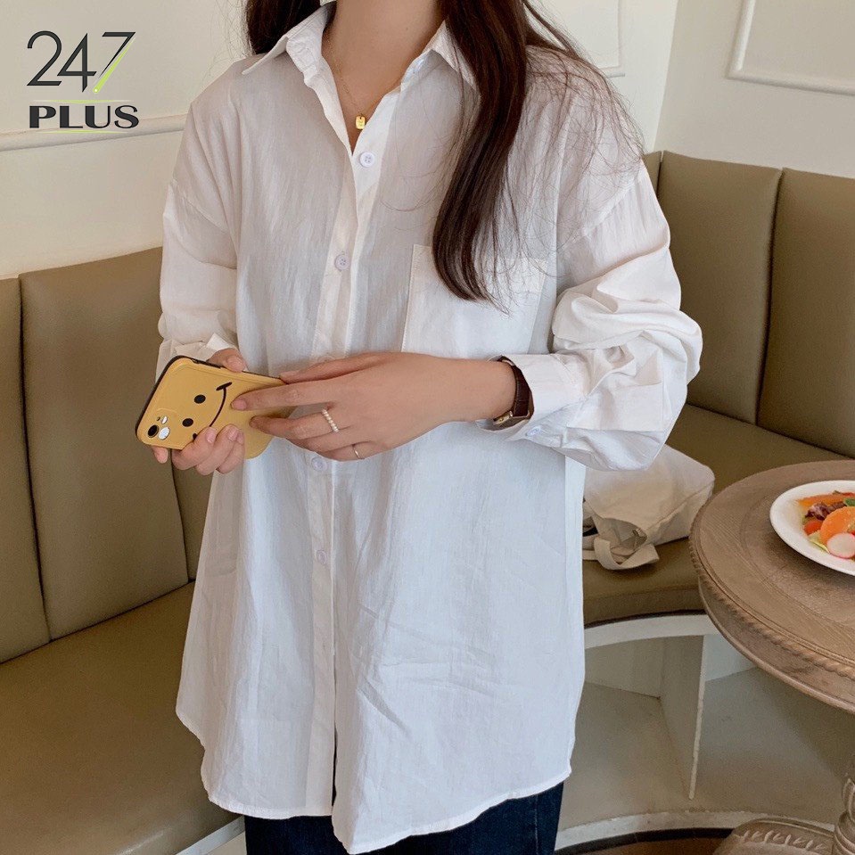 Áo sơ mi dài tay phong cách ulzzang vintage hàn quốc dáng rộng - Kiểu áo sơ mi nữ Bigsize suông