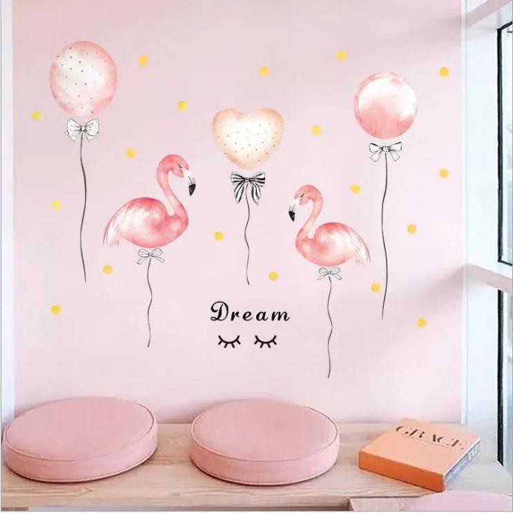 [FREESHIP 50K] DecaN dán tường phòng ngủ dễ thương hình con hạc màu hồng - decal amyshop