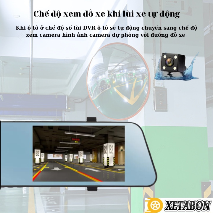 Camera Hành Trình ô tô gương chiếu hậu M5 XETABON Full Hd 1080P cam trước sau rõ nét góc quay 170 độ 1 đổi 1 trong 12Th