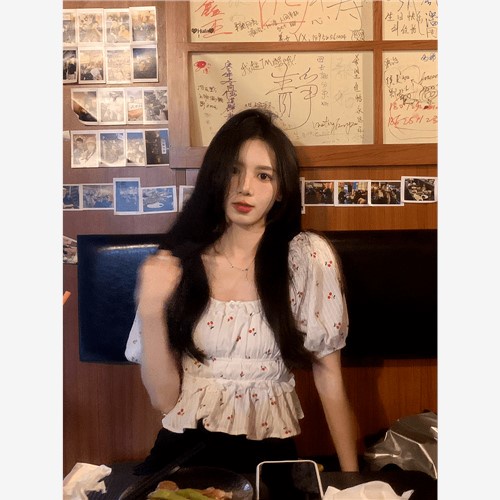 Áo Sơ Mi Tay Ngắn Phồng Cổ Vuông In Họa Tiết Hoa Độc Đáo Thời Trang Mùa Hè Cho Nữ