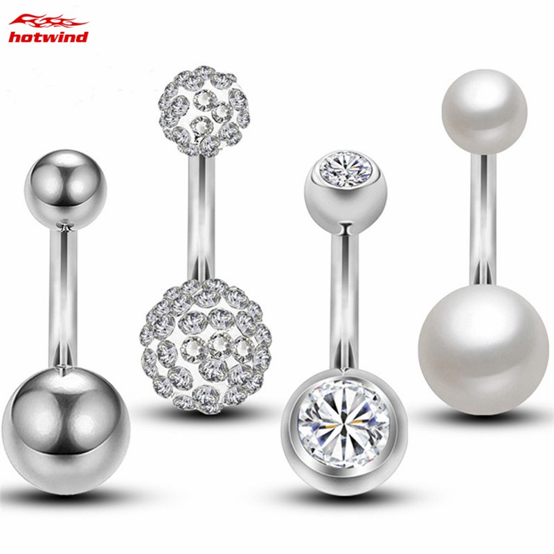 Set 4 Khuyên Rốn Bằng Thép Không Gỉ Đính Đá Thời Trang Cho Nữ