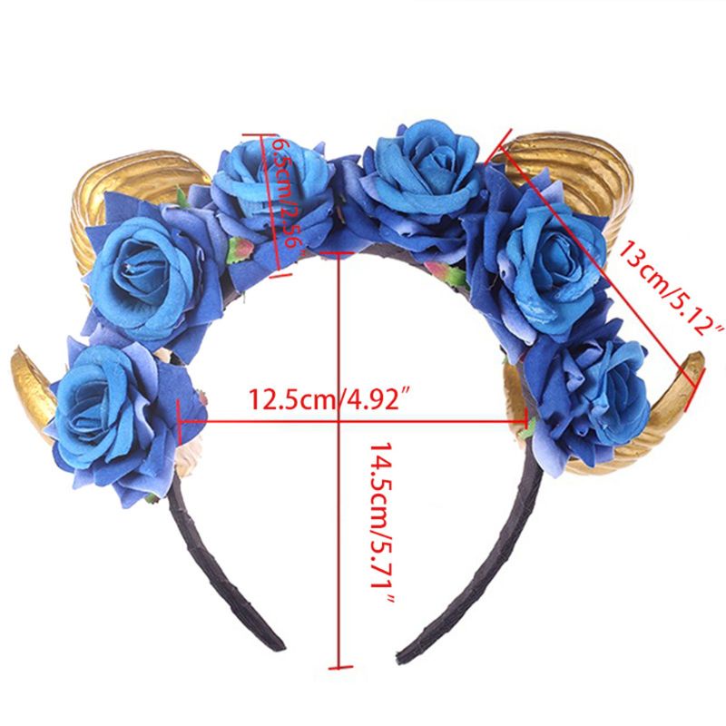 Băng Đô Sừng Cừu Đính Hoa Hồng Nhân Tạo Hóa Trang Halloween