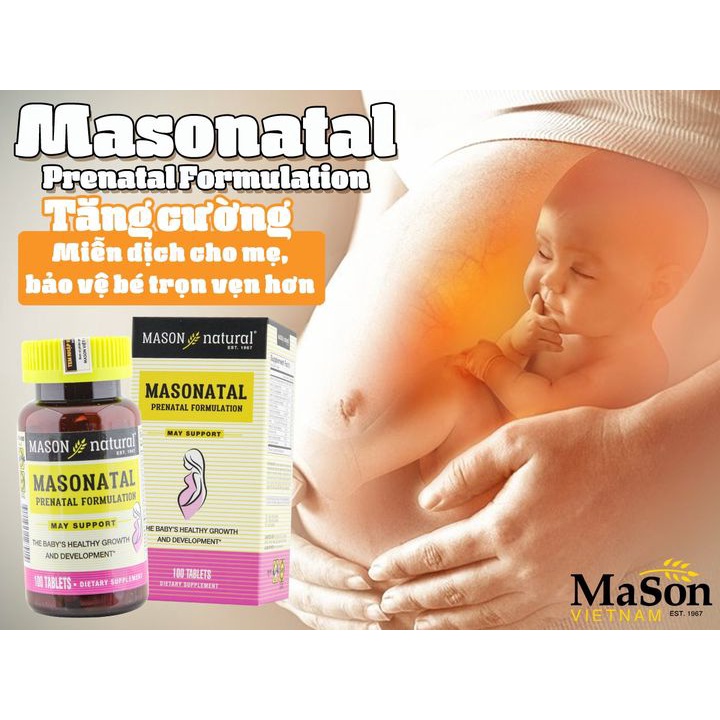 Viên uống bổ sung vitamin tổng hợp cho phụ nữ mang thai và cho con bú Mason Natural Masonatal Prenatal Formulation 100v