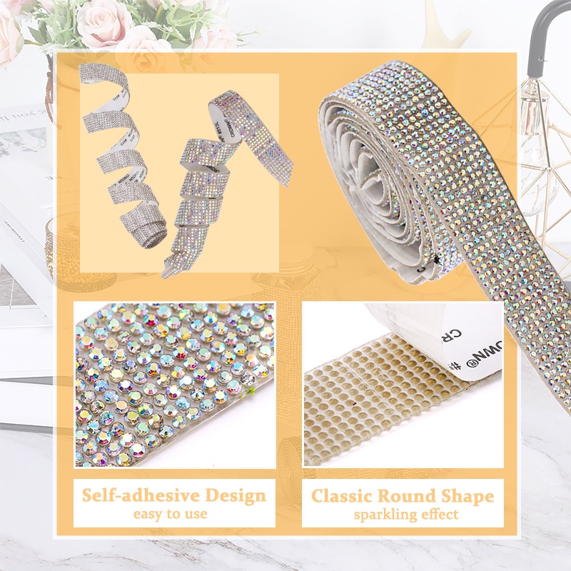 Cuộn Dây Ruy Băng Tự Dính Đính Đá Pha Lê Dùng Trang Trí Xe Hơi DIY
