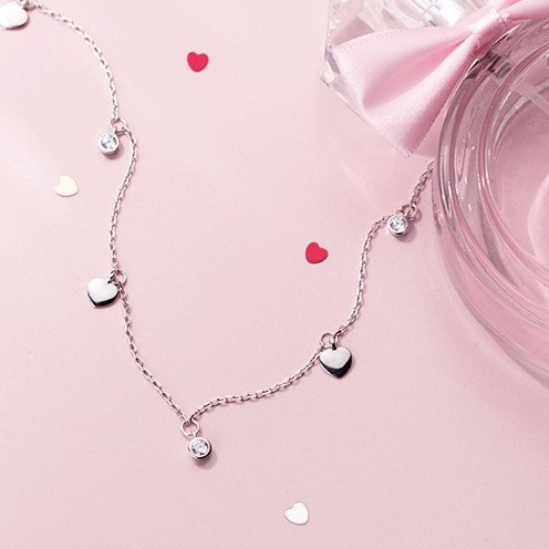 [Ảnh thật] Dây Chuyền Nữ Bạc 925 Cao Cấp ERASHOP 074871 - Dãy Tim Nữ Tính, Đơn Giản Siêu Rẻ Đẹp