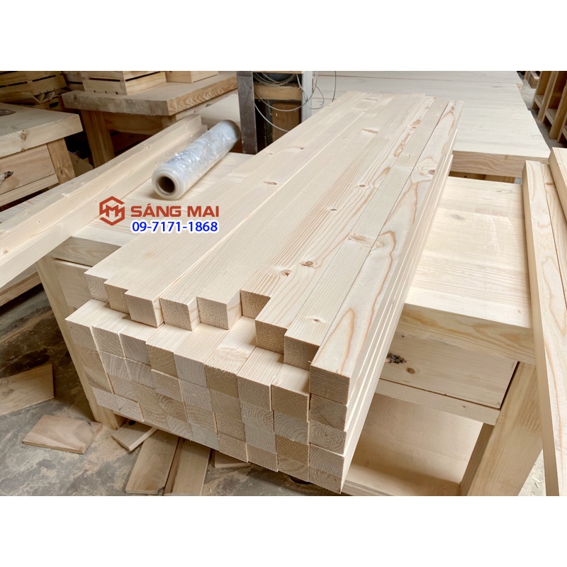 [MS57] Thanh gỗ thông vuông 5cm x 5cm x dài 1m2 + láng mịn 4 mặt