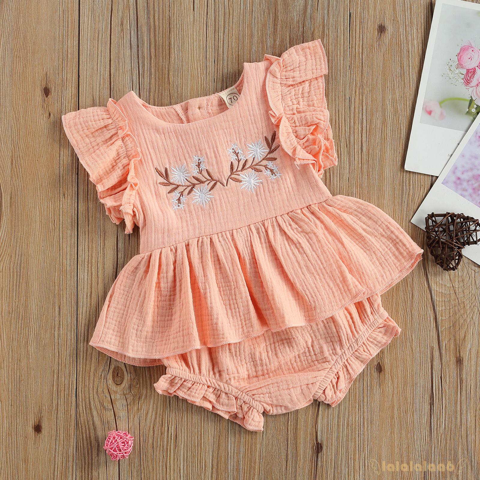 Bộ áo kiểu nhún bèo thêu họa tiết hoa + quần đùi lưng thun thời trang mùa hè xinh xắn cho bé LAA6