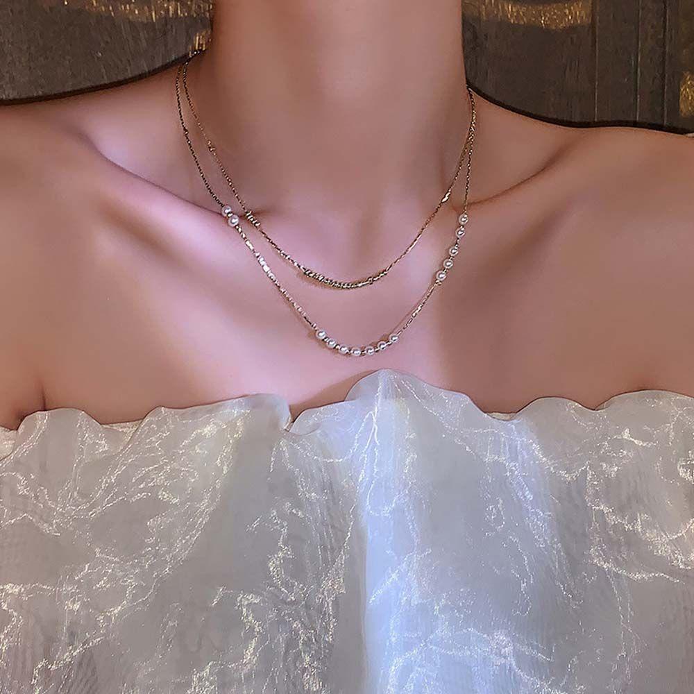 AROMA Vòng Cổ Choker Hai Lớp Đính Hạt Ngọt Ngào Thanh Lịch Phong Cách Hàn Quốc Cho Nữ