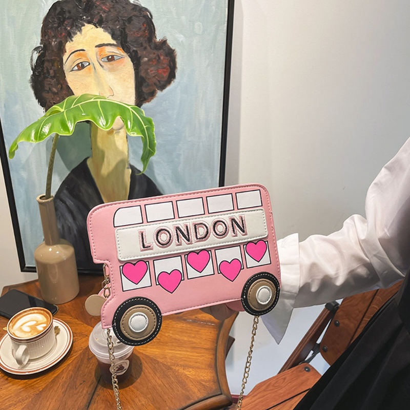 Túi Đeo Chéo Giả Da Thêu Hình Xe Buýt Đáng Yêu Dành Cho Nữ