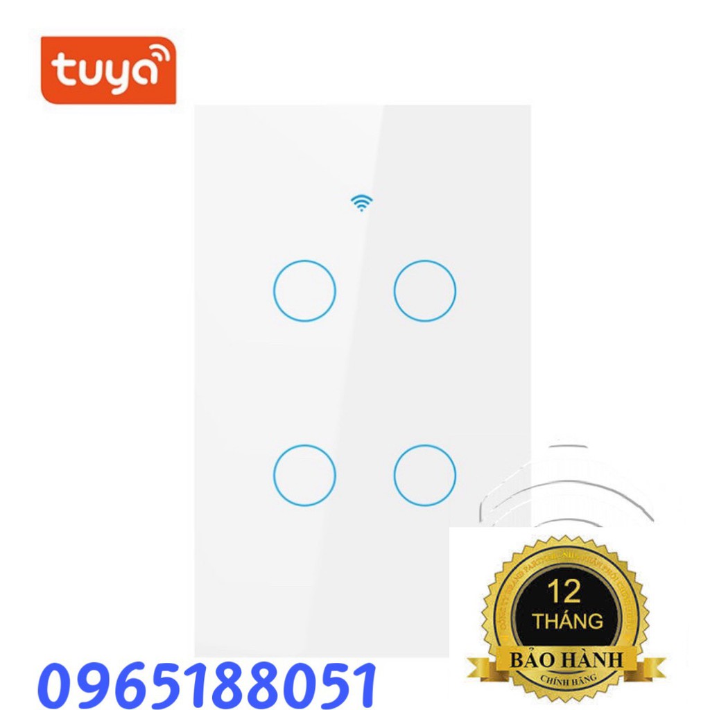 Công Tắc Wifi Mặt Cảm Ứng 4 Nút Chữ Nhật TUYA Smart Rf 433