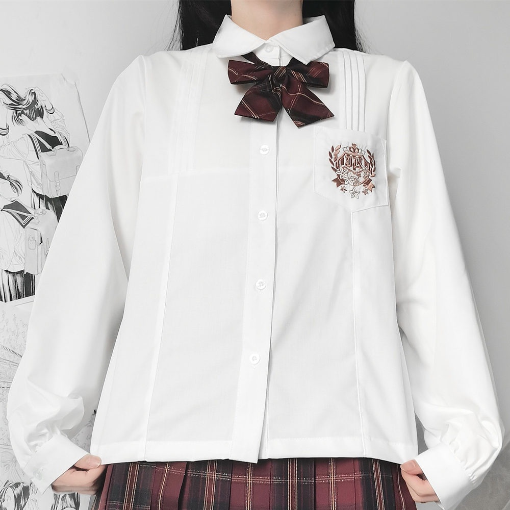 Áo blouse tay dài đồng phục tay bồng dễ thương có xếp ly – Anh Hoa Đóa Đóa