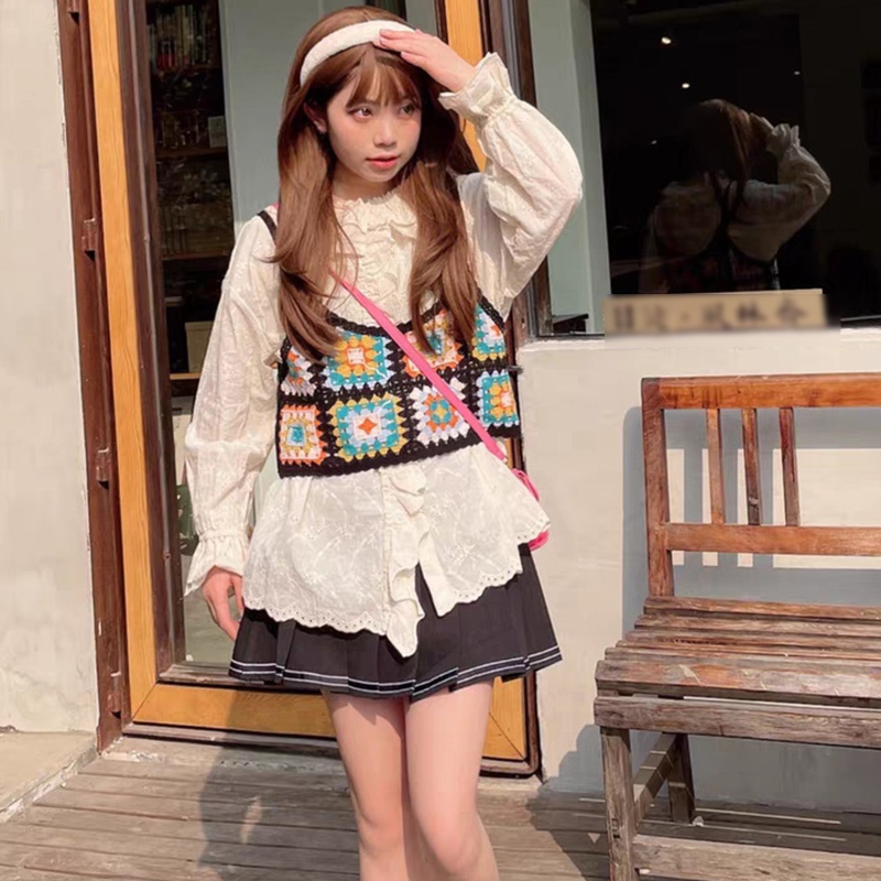 Áo Croptop Hai Dây Dệt Kim Khoét Rỗng Màu Cầu Vồng Cho Nữ