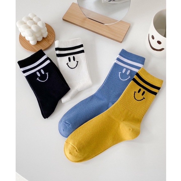 Vớ tất cổ cao hai sọc unisex icon Smile