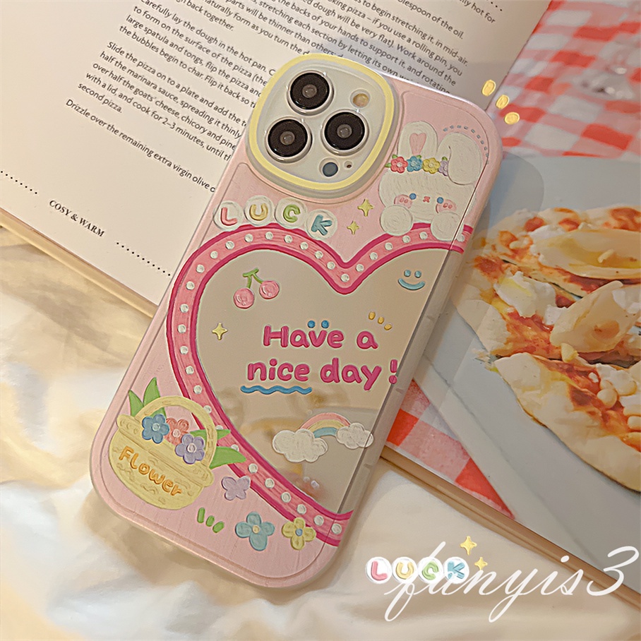 Ốp Điện Thoại Dẻo Họa Tiết Trái Tim Kiểu Graffiti Kèm Gương Cho For iPhone 13 12 11 Pro Max X XR Xs Max 7 8 Plus SE 2020