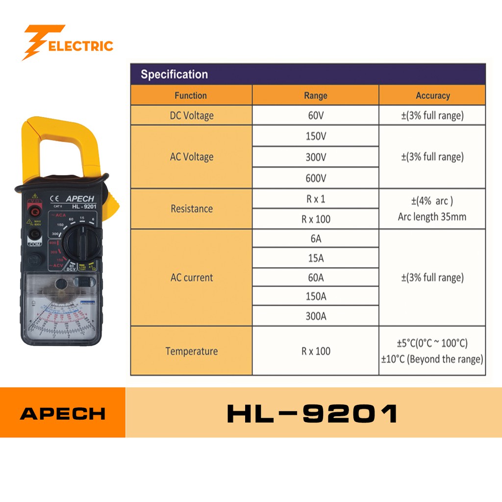 APECH HL-9201 Ampe kìm đo dòng AC 300A-Cam kết chính hãng