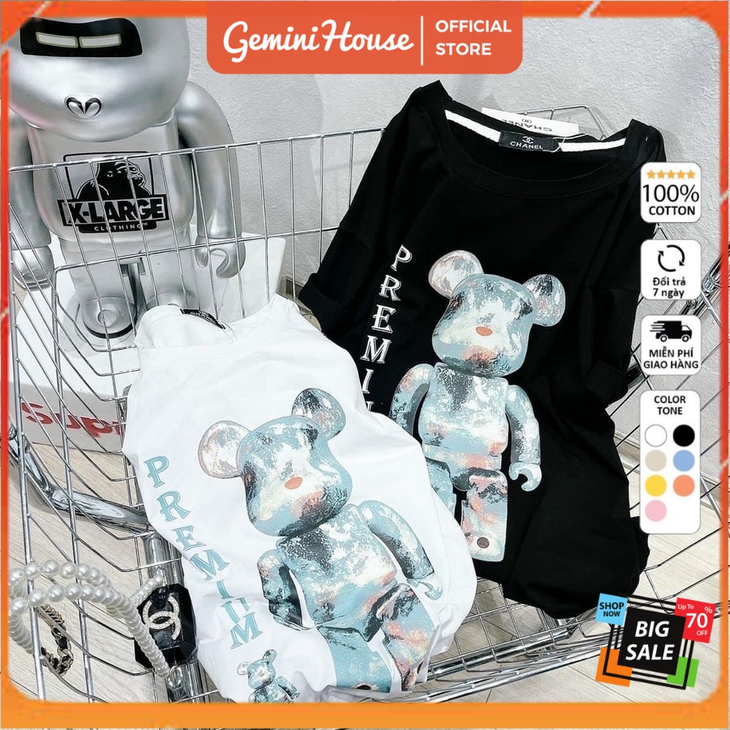 Áo thun tay lỡ cổ tròn gấu Bearbrick Premium hot trend summer 2022 unisex basic dáng oversize nam nữ cotton