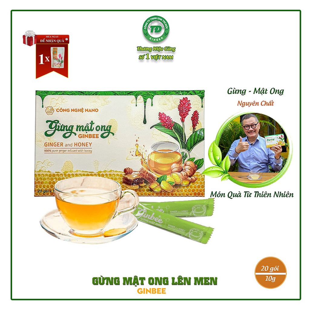 Mật ong lên men chanh gừng Ginbee nano, thanh ngọt bổ dưỡng, gói nhỏ tiện dụng