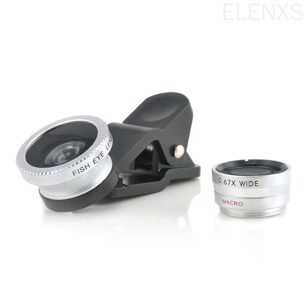 3-in-1 Universal Smartphone Camera Clip-on Lens Kit 180° Fish Eye Lens 0.67X Wide Angle Macro Lens ELEN