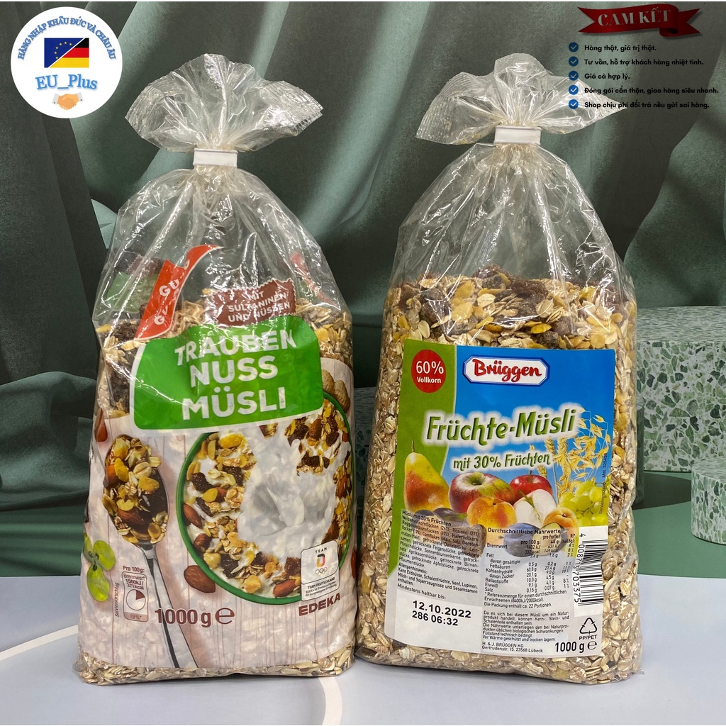 Ngũ cốc yến mạch Hahne, Muesli 1kg các loại của Đức