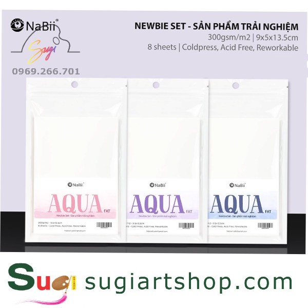 Giấy vẽ màu nước Nabii Aqua Fat 300gsm - Newbie Set Xấp 8 tờ