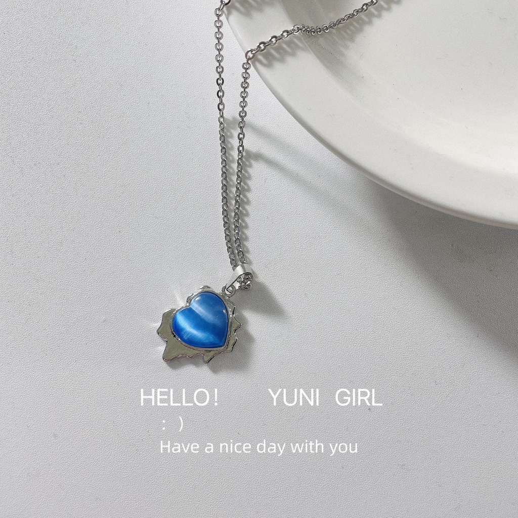 Dây Chuyền Hình Trái Tim Xanh Dương 19A1249 Thời Trang Hàn Quốc Đơn Giản Cho Cặp Đôi