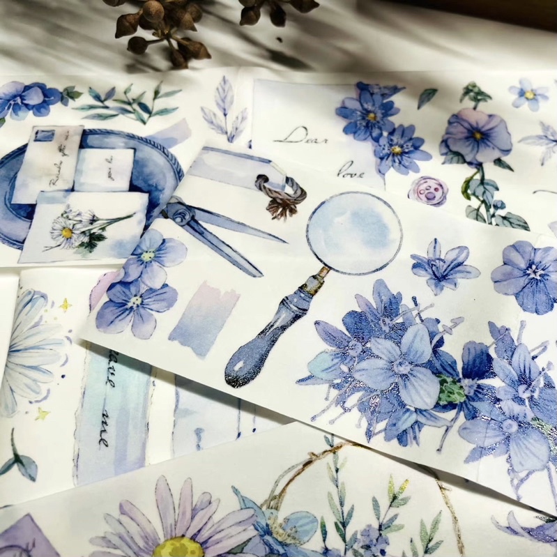 (Chu kỳ) Băng dính washi tape hoạ tiết hoa xanh