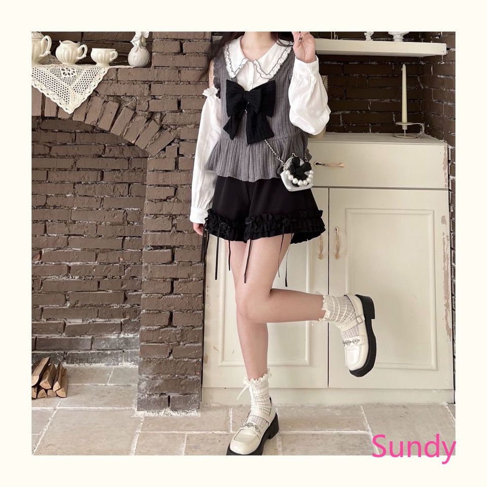 Áo Kiểu Trễ Vai Cổ Búp Bê Đính Nơ Thời Trang Mùa Xuân Hàn Quốc Cho Nữ