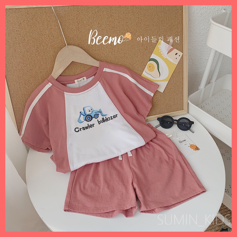 Bộ cộc tay Beemo cho bé trai, gái - Quần áo trẻ em Sumin Kids - Chất cotton cao cấp - Màu Hồng Đất