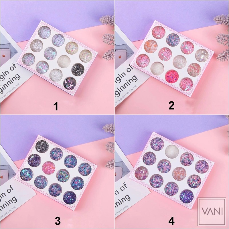 Set 12 Hũ Glitter Nhũ Kim Tuyến Kira Kira Makeup Lấp Lánh Phong Cách Hàn Quốc - VANI STORE