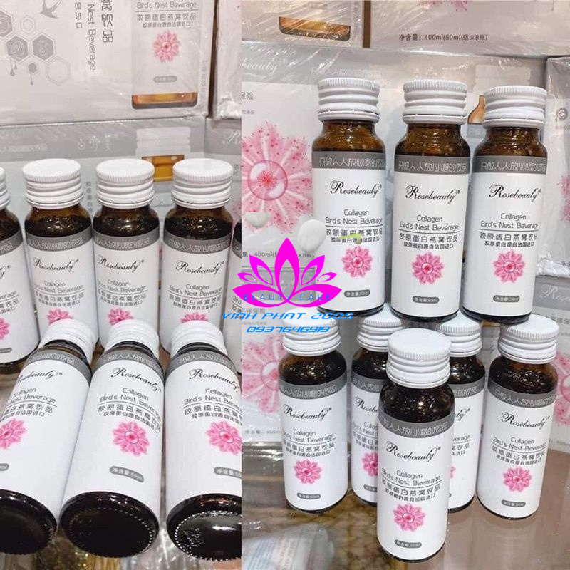 0COLLAGEN ROSE BEAUTY YẾN TRẮNG DA (TRẮNG SÁNG TỨC THÌ X10) Hộp 8 chai