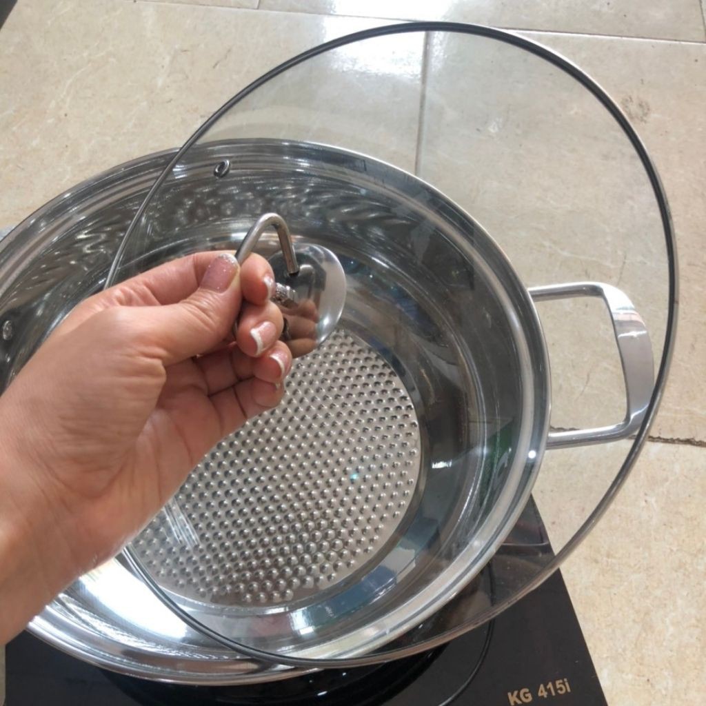 Nồi lẩu INox 30cm nắp kính chống khê chống sát đát nồi