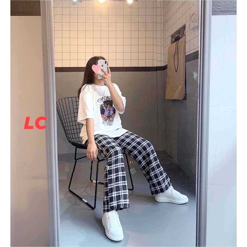 Set Culottes Béo Weekend PEONYB Nữ [FREESHIP] 🌸 Bộ quần suông ống rộng kẻ sọc kèm áo thun in hình warrior Ulzzang HOT 🌸