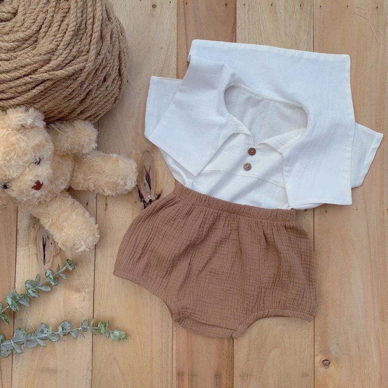 Bộ thuỷ thủ quần bí vải xô muslin mềm mịn cho bé
