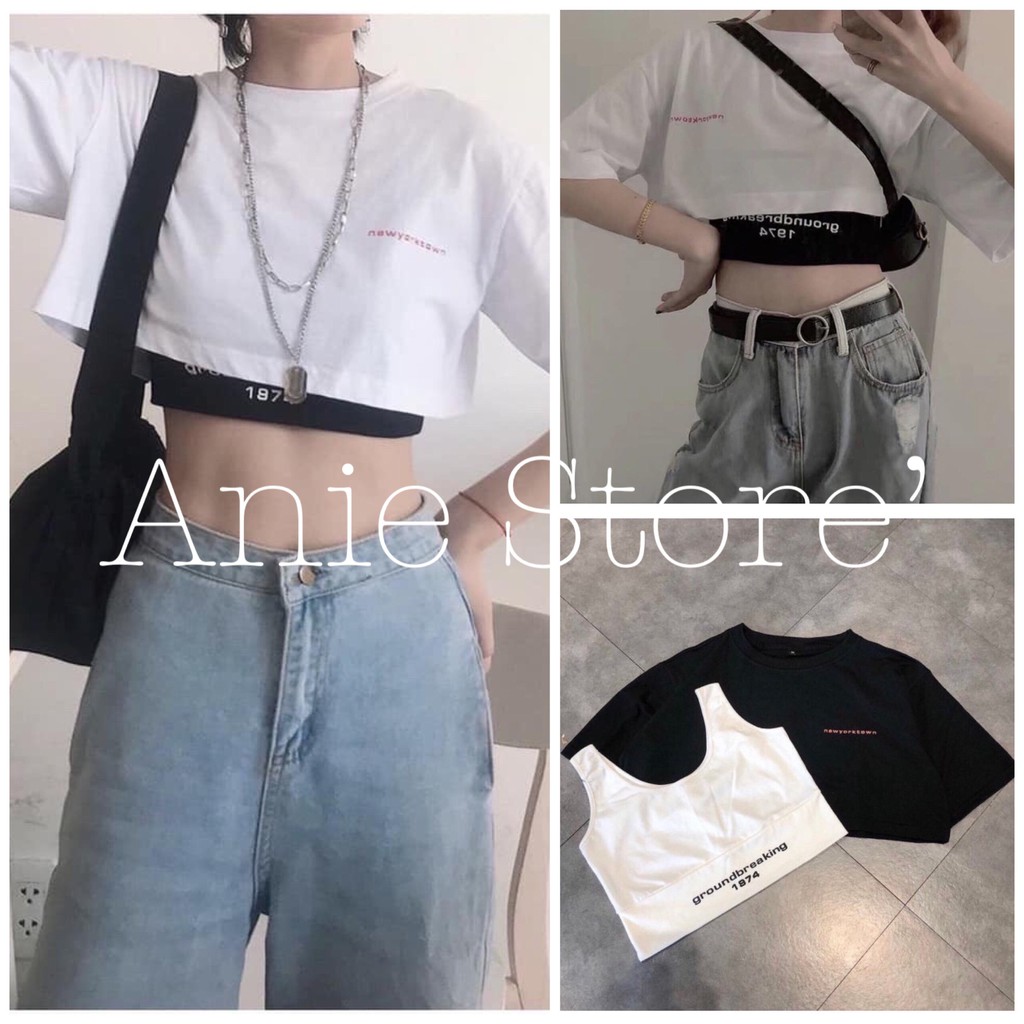 Bộ Áo Croptop Nữ 1974 🦋 Set Crt Áo Ngắn Kèm Bra 3 Màu🦋