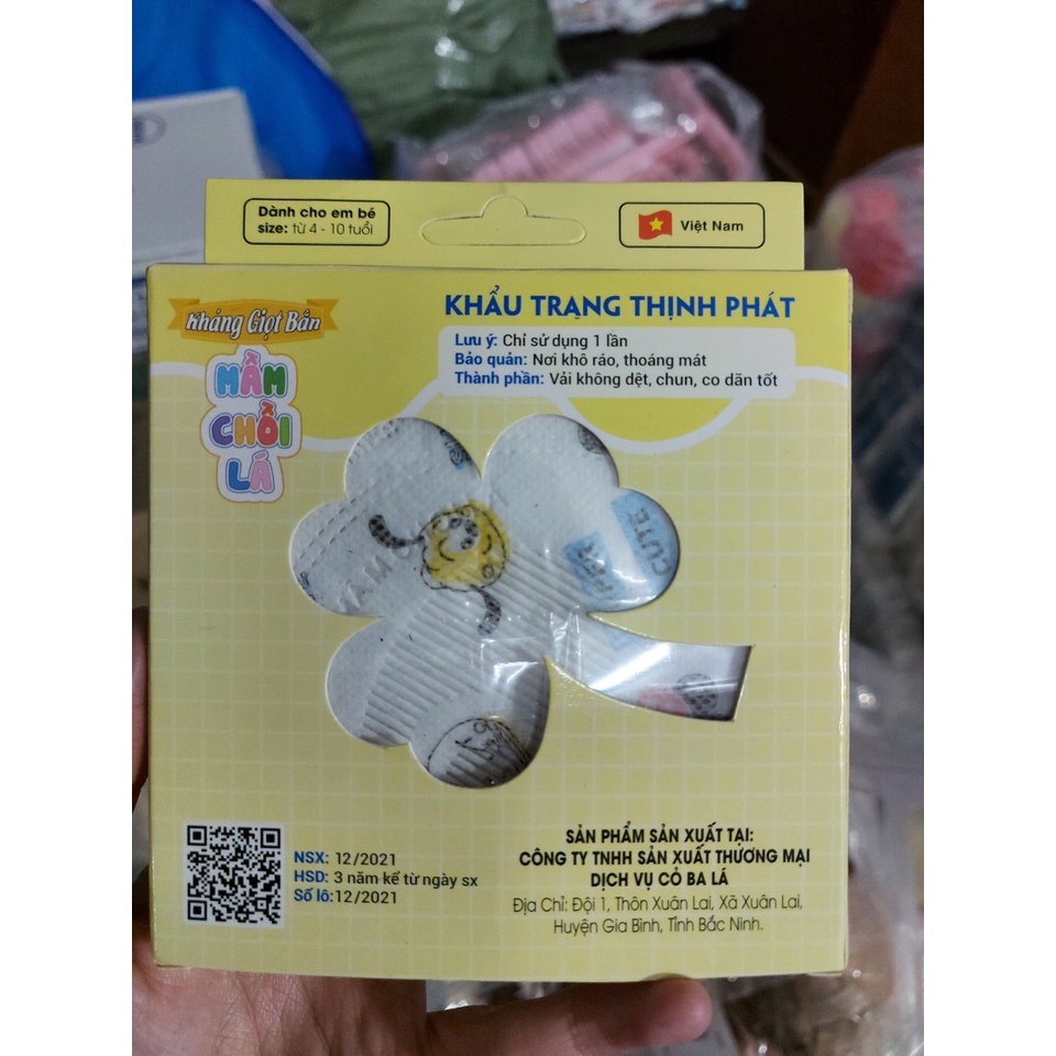 Hộp 10 chiếc khẩu trang 3 lớp Mầm Chồi Lá Thịnh Phát cho bé (Giao mẫu ngẫu nhiên)