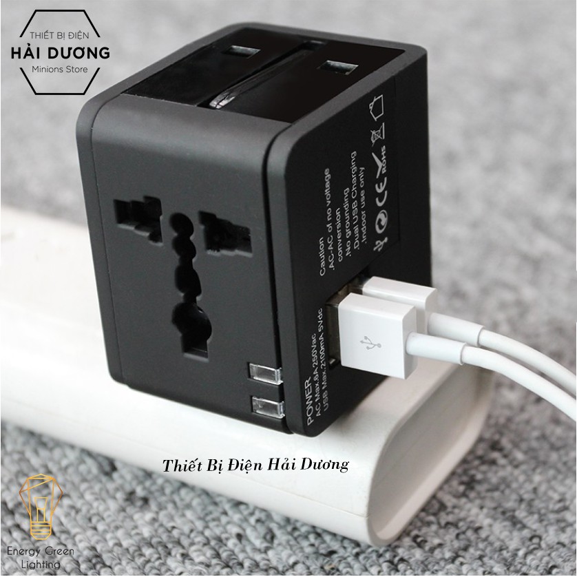 Ổ cắm điện quốc tế du lịch đa năng OC-122 2 cổng USB Travel AC Adapter - Có Video - BH 1 năm - Energy Green Lighting