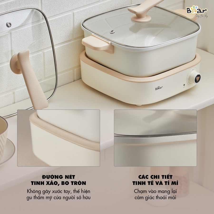Nồi điện đa năng kèm nồi lẩu mini chống dính bear C40M1  BẾP NHÀ BEAR