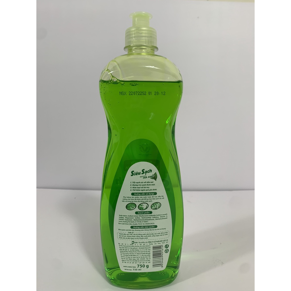 Nước rửa chén siêu sạch hương trà LIX 750g N8108 thơm mát sạch bóng vết dầu mỡ