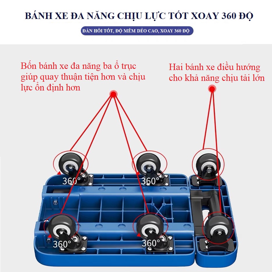 Xe Kéo 6 Bánh Hàng Nhập Khẩu Gấp Gọn Siêu Tải Trọng 200kg